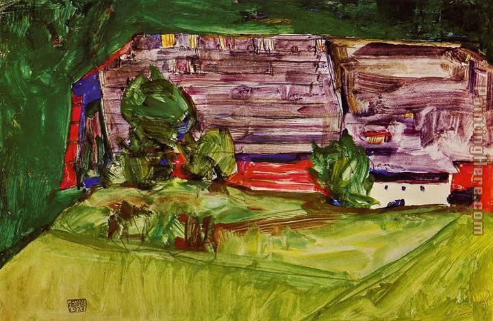 Peasant Homestead in a Landscape painting - Egon Schiele Peasant Homestead in a Landscape art painting